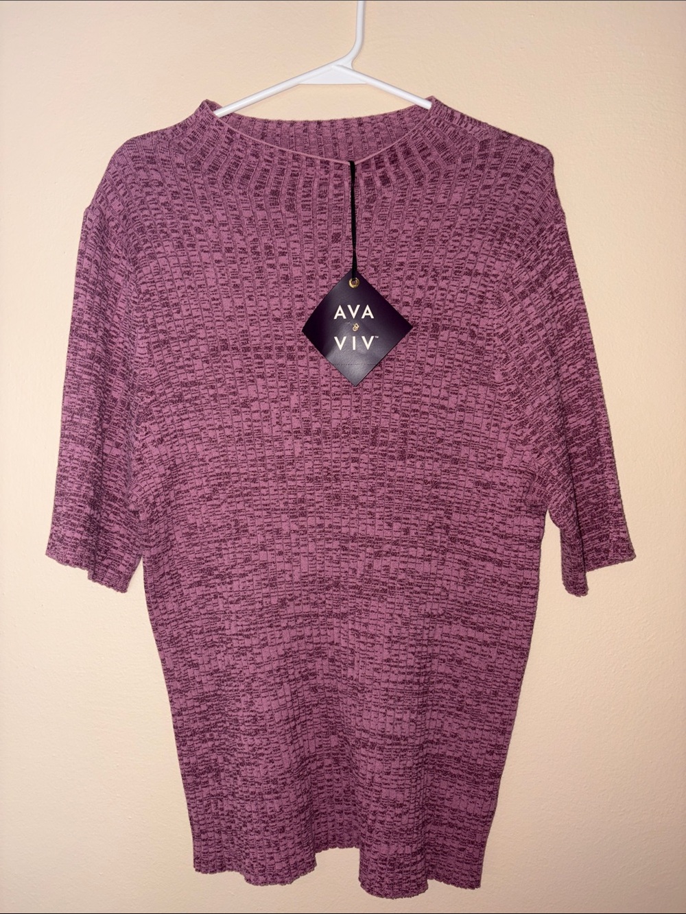 AVA & VIV mauve knit short sleeve top